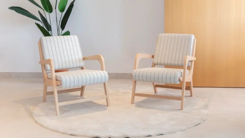 Boomerang sillón de complemento madera y tela