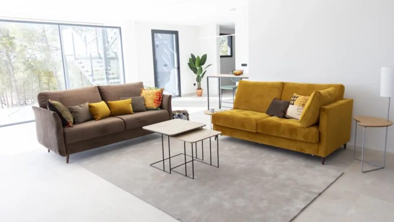 Opera sofa bed with Italian opening mechanism, velvet upholstery