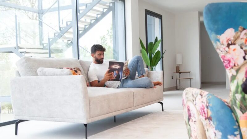 Living room with a white sofa