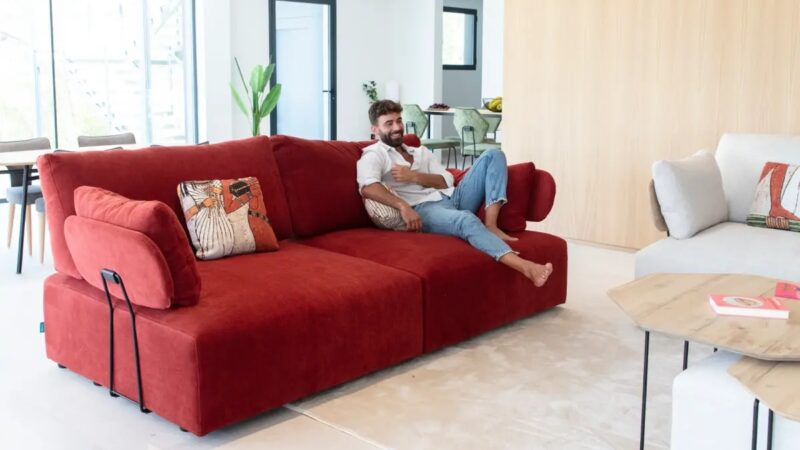 Modular sofa Teseo 2 Modules upholstered in red fabric